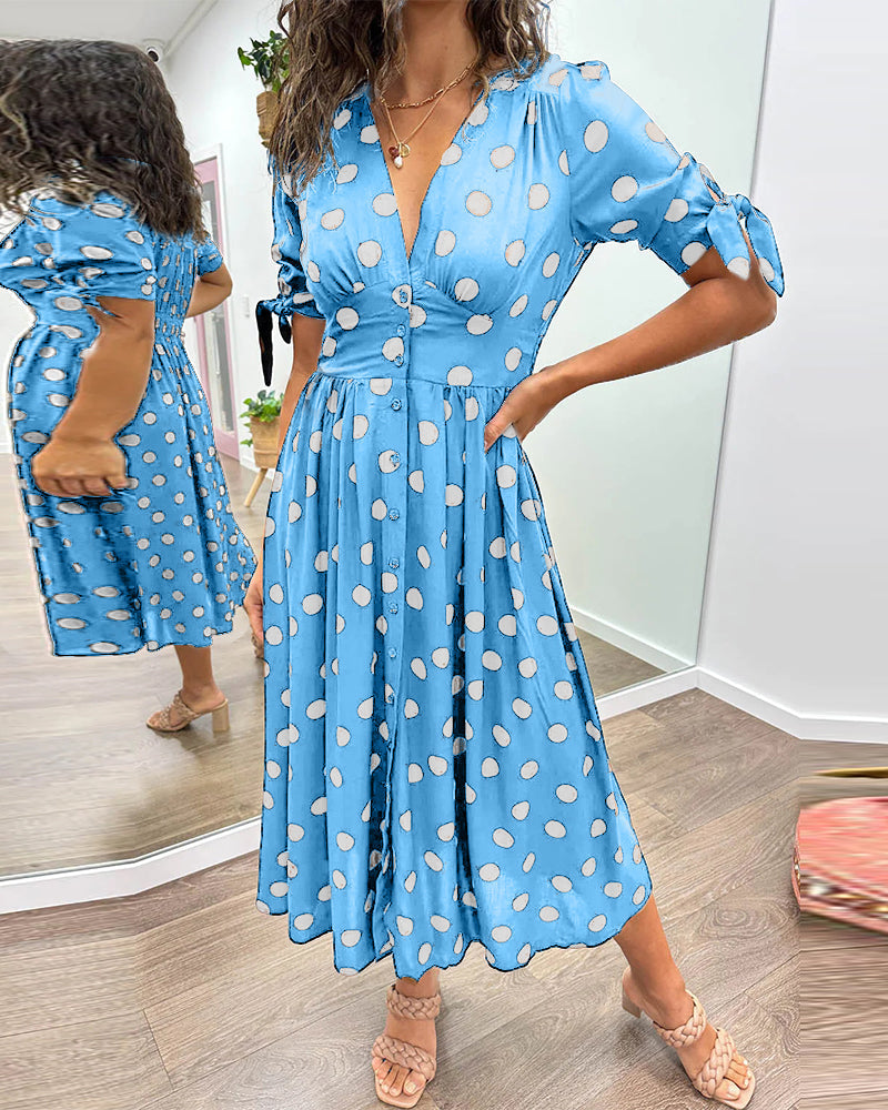 Women's V Neck Midi Dress – Light Blue