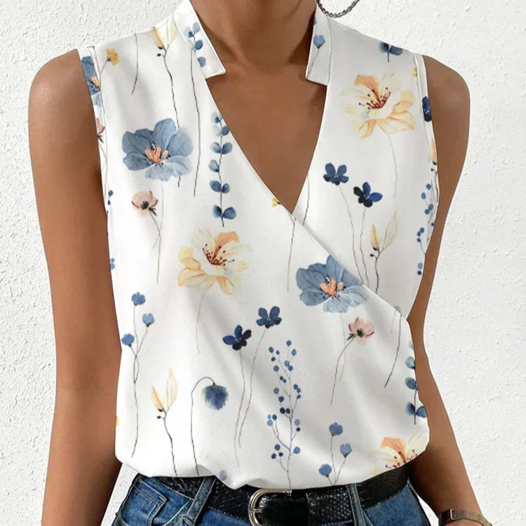 Women's V Neck Sleeveless Blouse – Light Blue