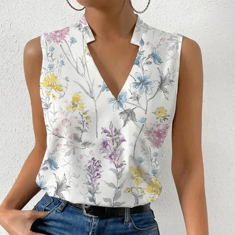 Women's V Neck Sleeveless Blouse – Multicolour