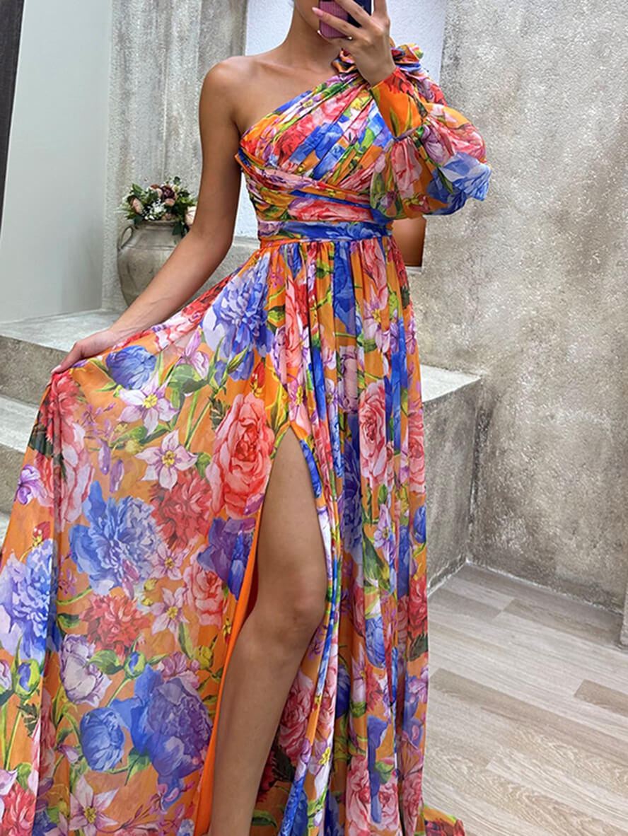 Women's One Shoulder Maxi Dress – Orange