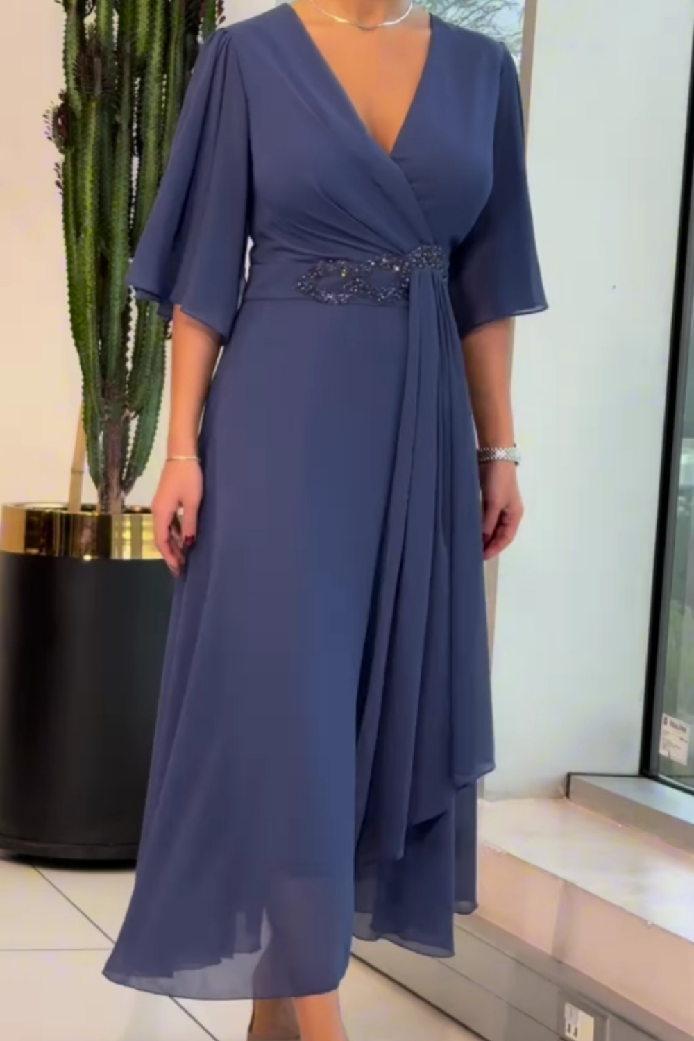 Women's V Neck Maxi Dress – Navy