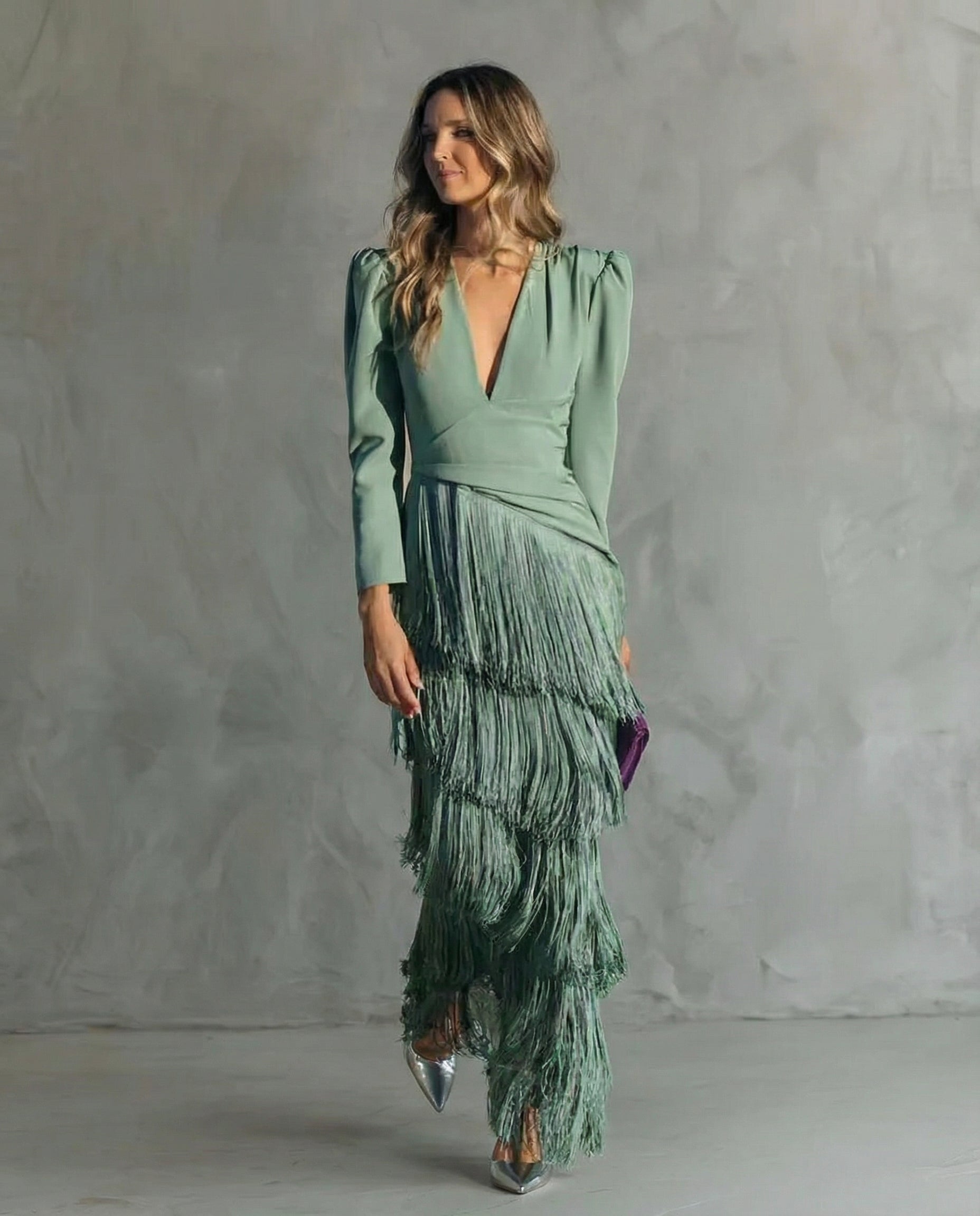 Women's V Neck Maxi Dress – Light Green