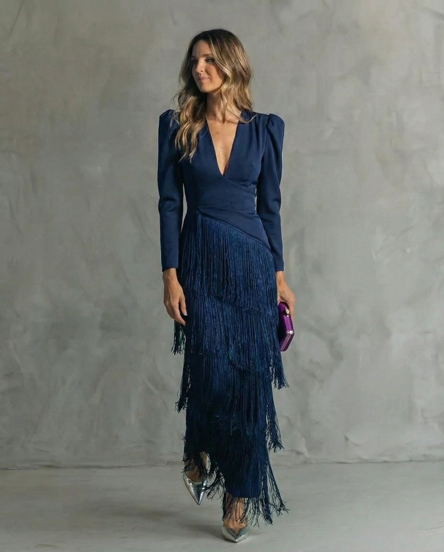 Women's V Neck Maxi Dress – Blue
