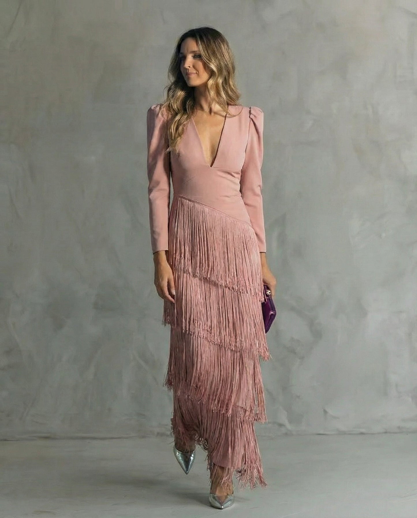 Women's V Neck Maxi Dress – Pink