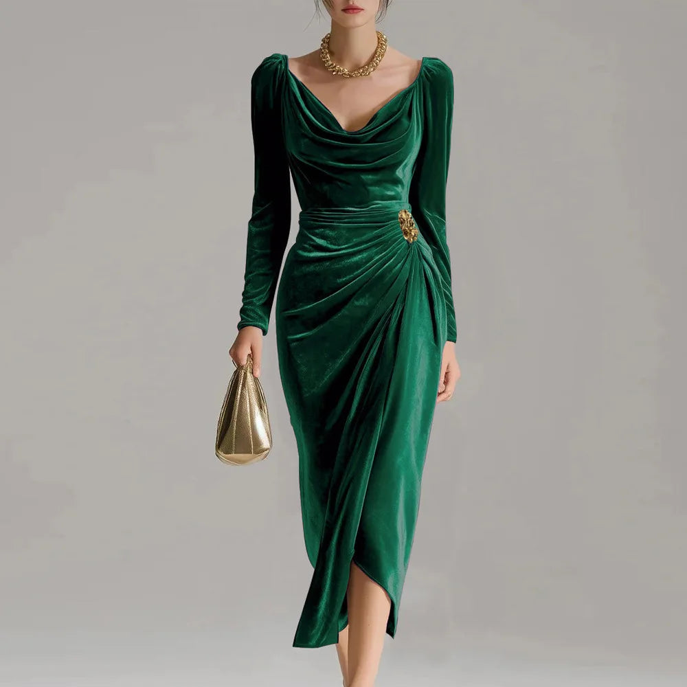 Women's Cowl Neck Midi Dress – Green