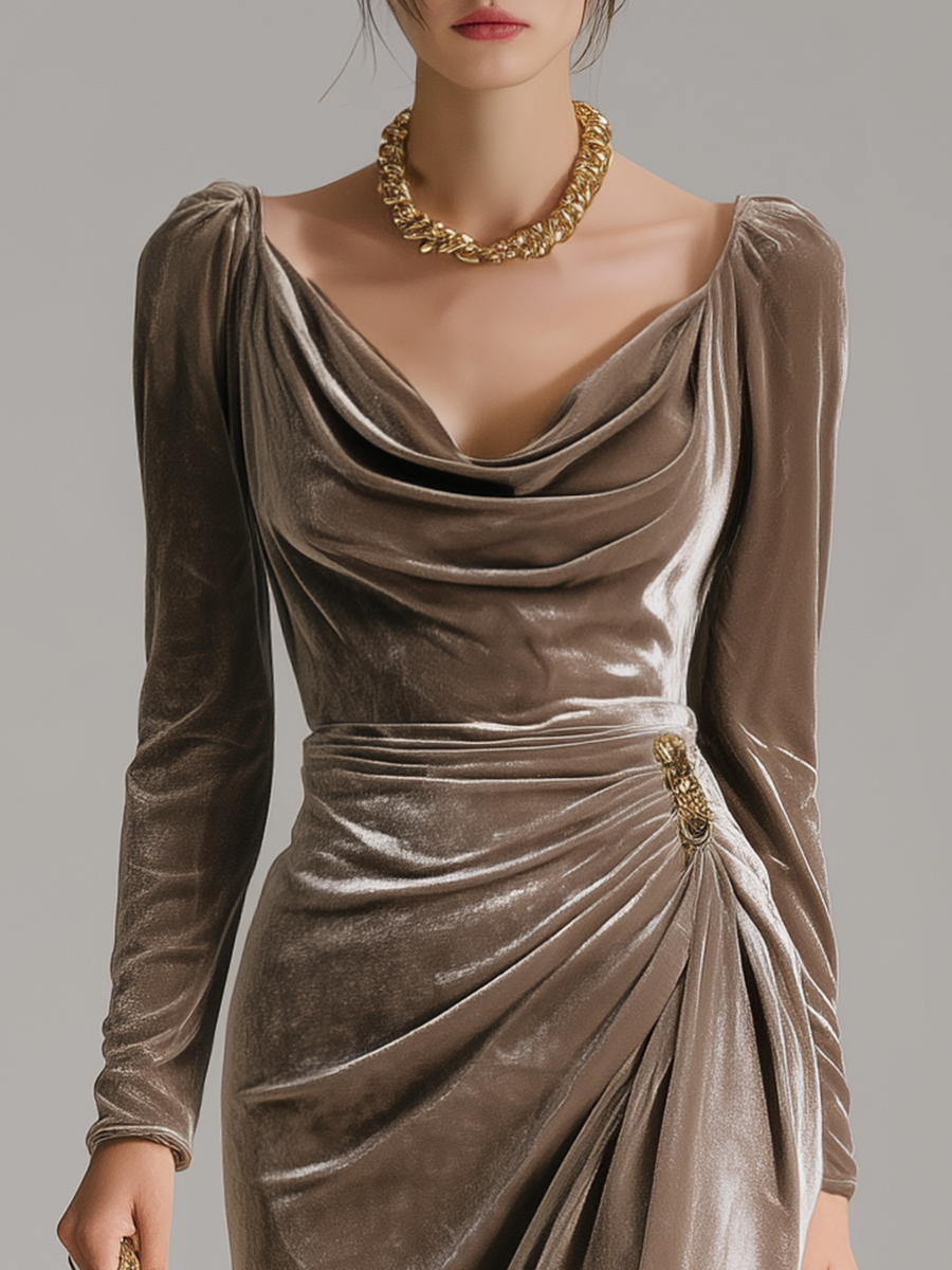 Women's Cowl Neck Midi Dress