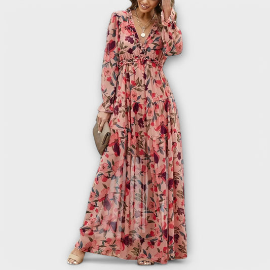Women's V Neck Maxi Dress – Pink