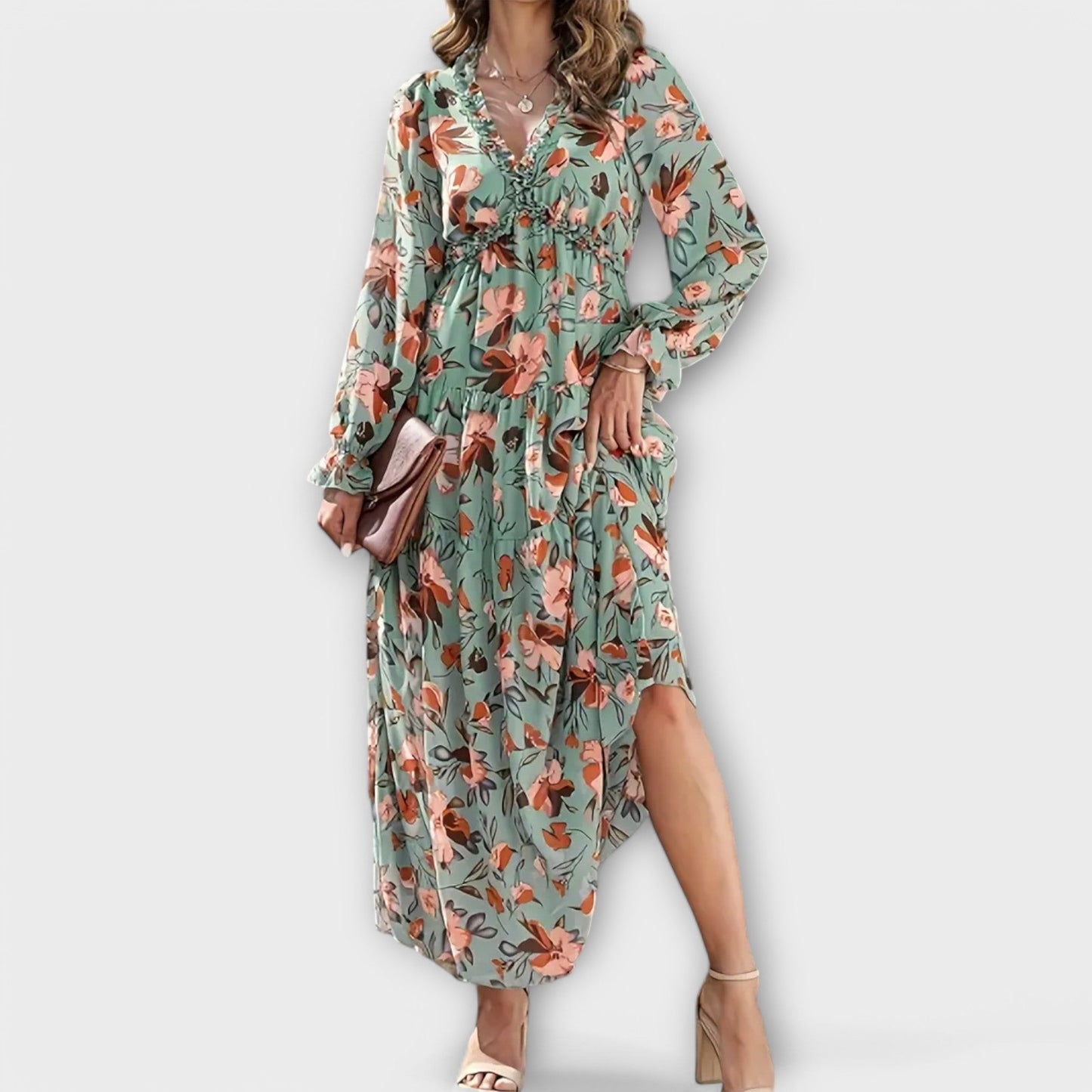 Women's V Neck Maxi Dress – Green