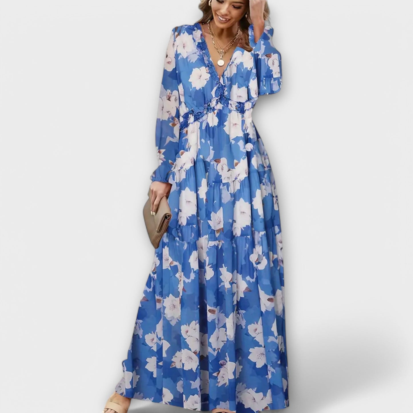 Women's V Neck Maxi Dress – Blue