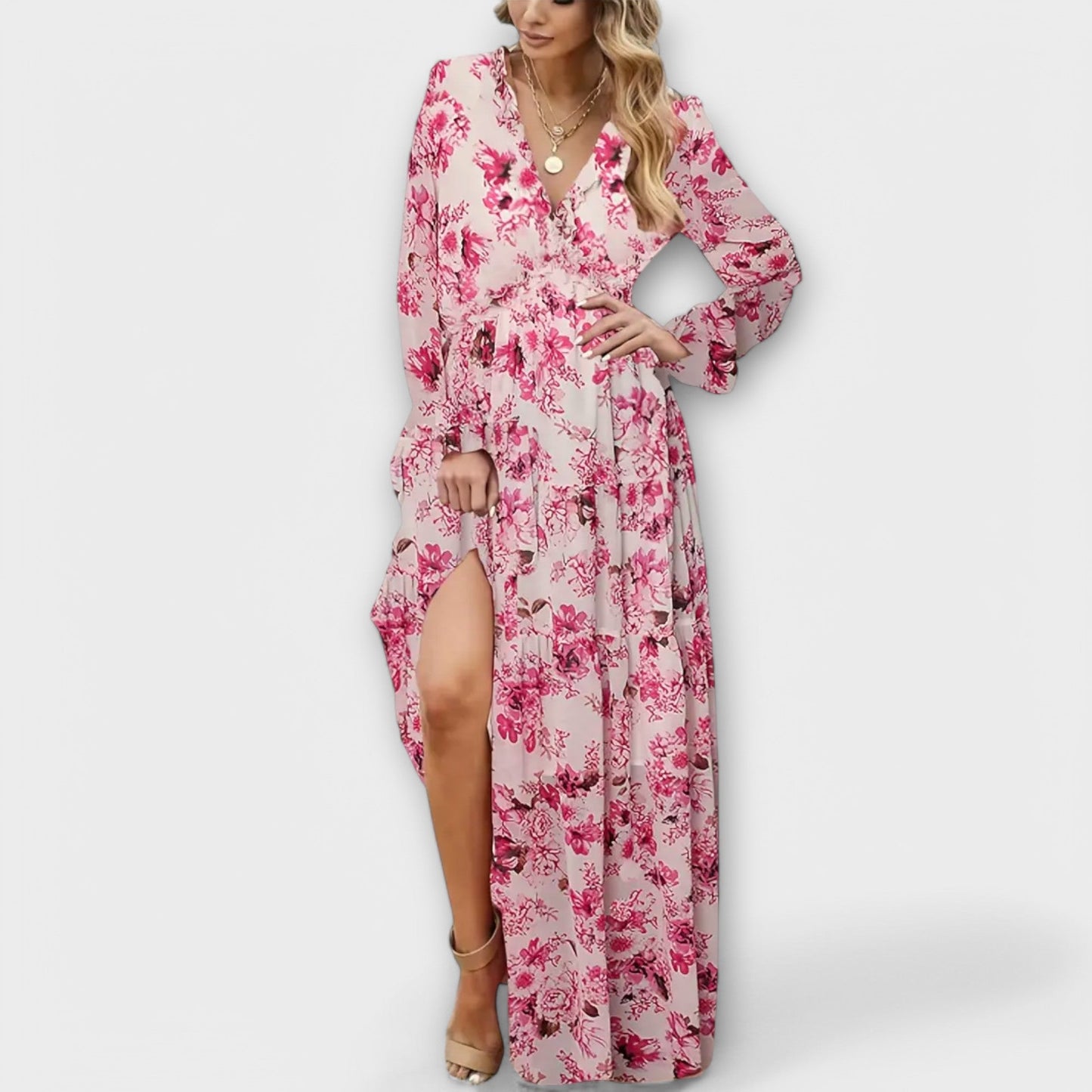 Women's V Neck Maxi Dress – Light Pink
