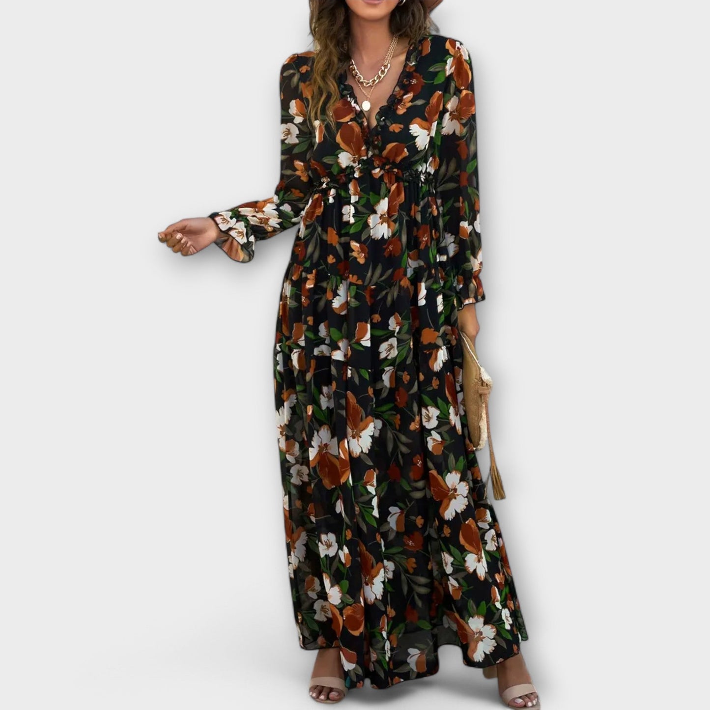 Women's V Neck Maxi Dress – Black