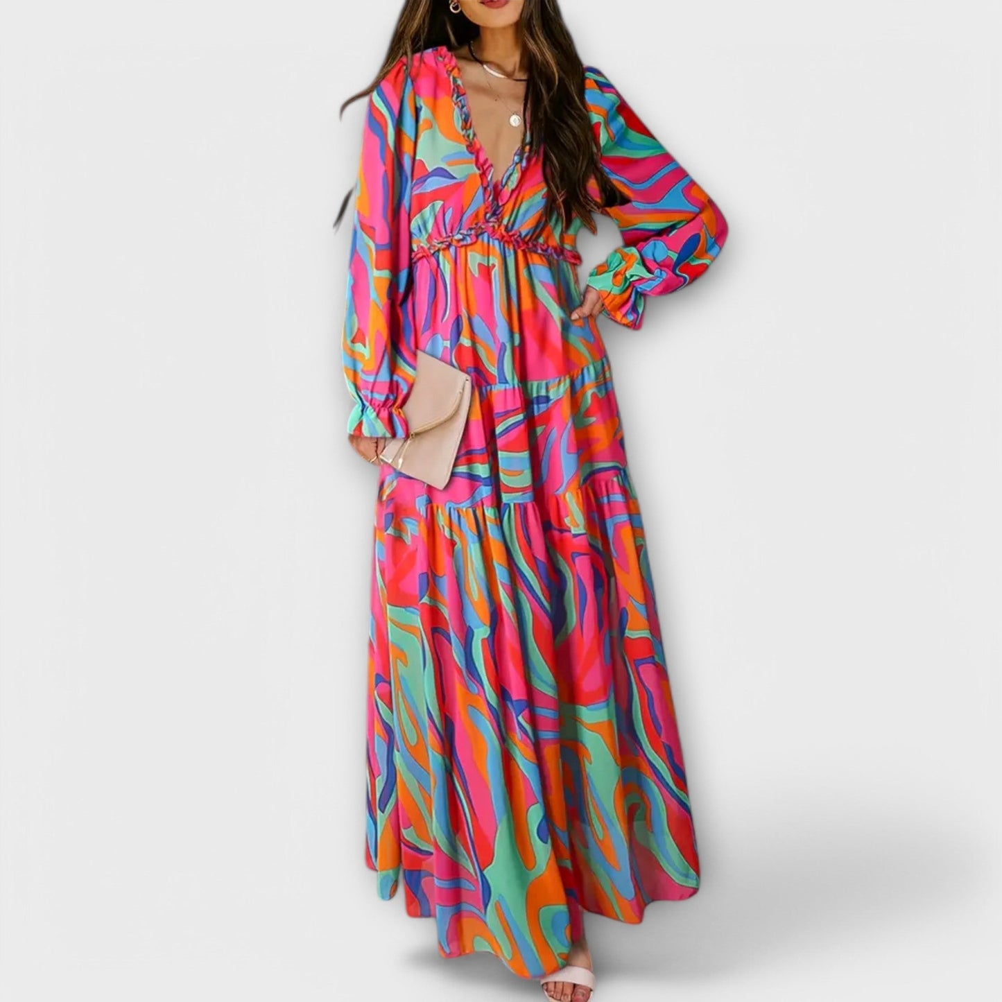 Women's V Neck Maxi Dress – Dark Pink