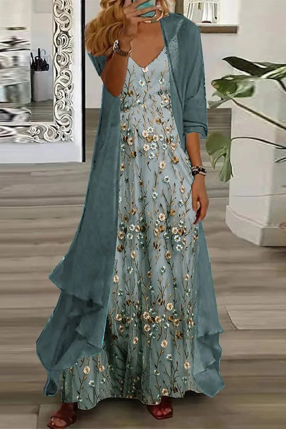 Women's V Neck Maxi Dress – Green