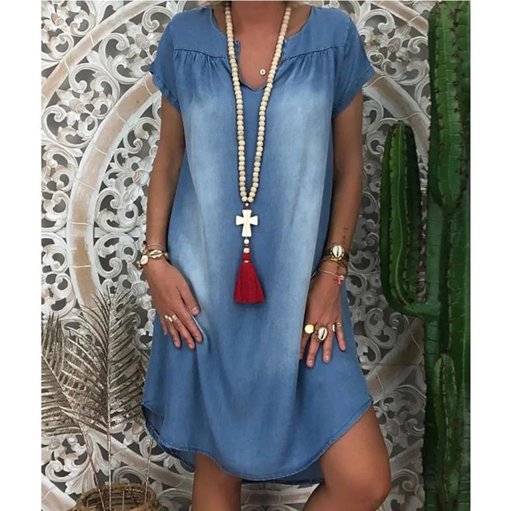 Women's V Neck Mini Dress – Blue