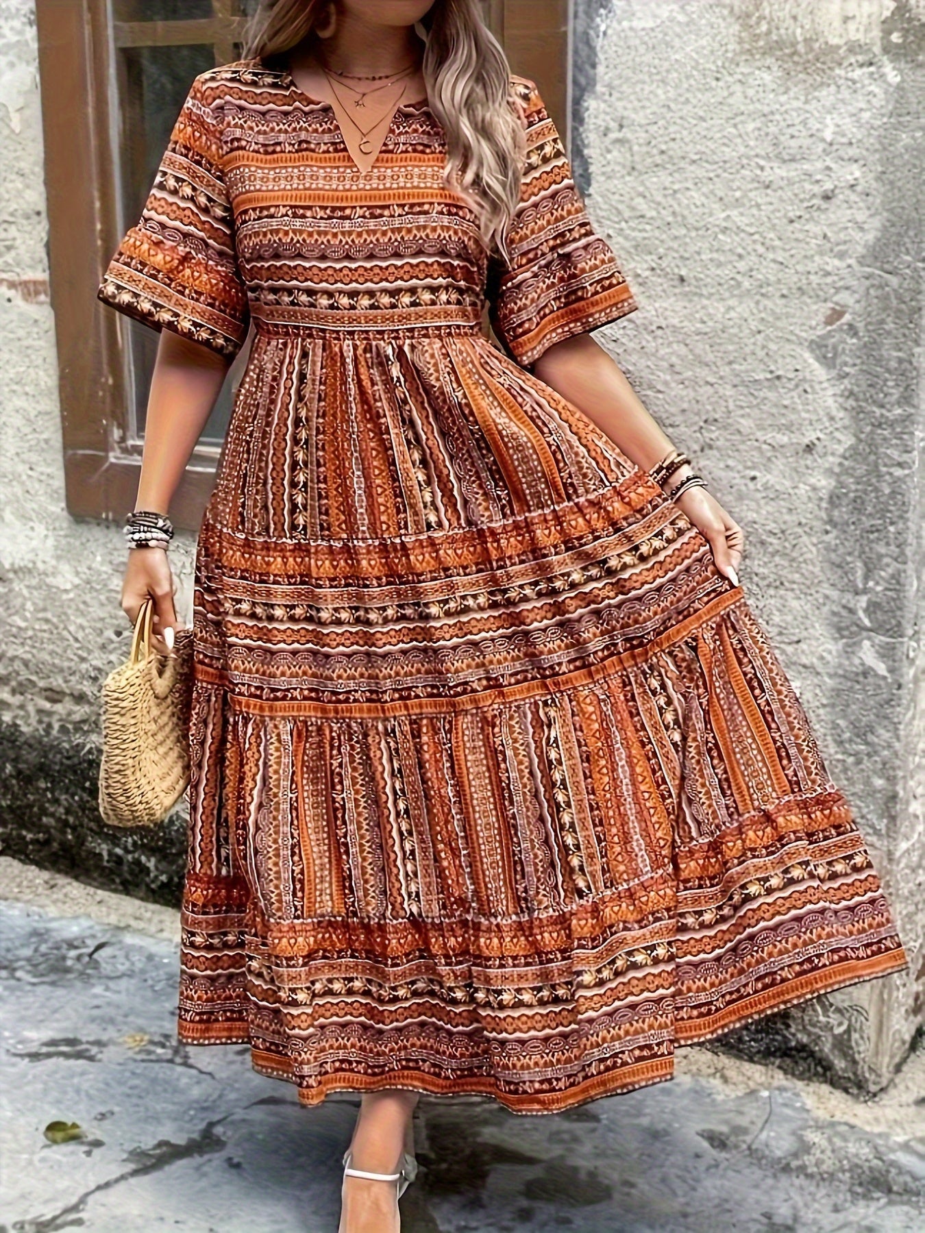 Women's V Neck Maxi Dress – Brown