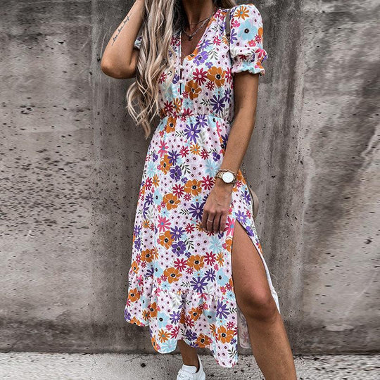 Women's V Neck Midi Dress – Purple
