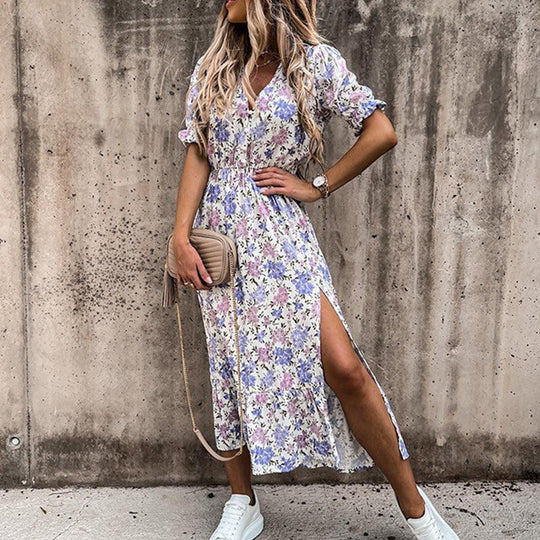 Women's V Neck Midi Dress – Grey