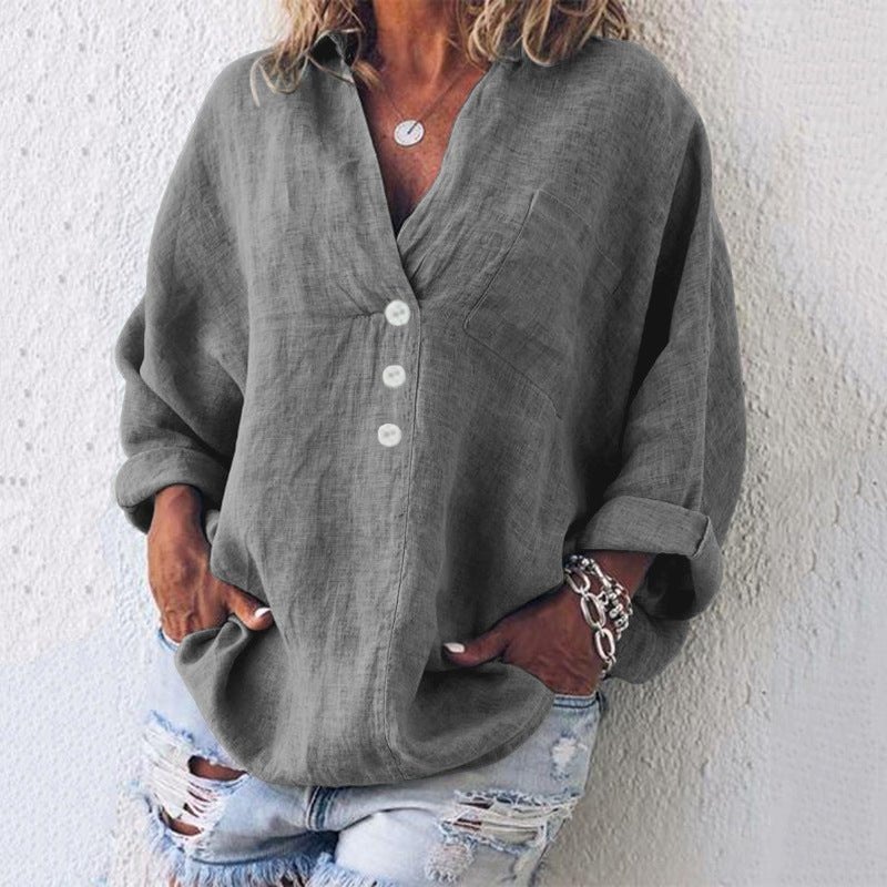 Women's V Neck Blouse – Grey