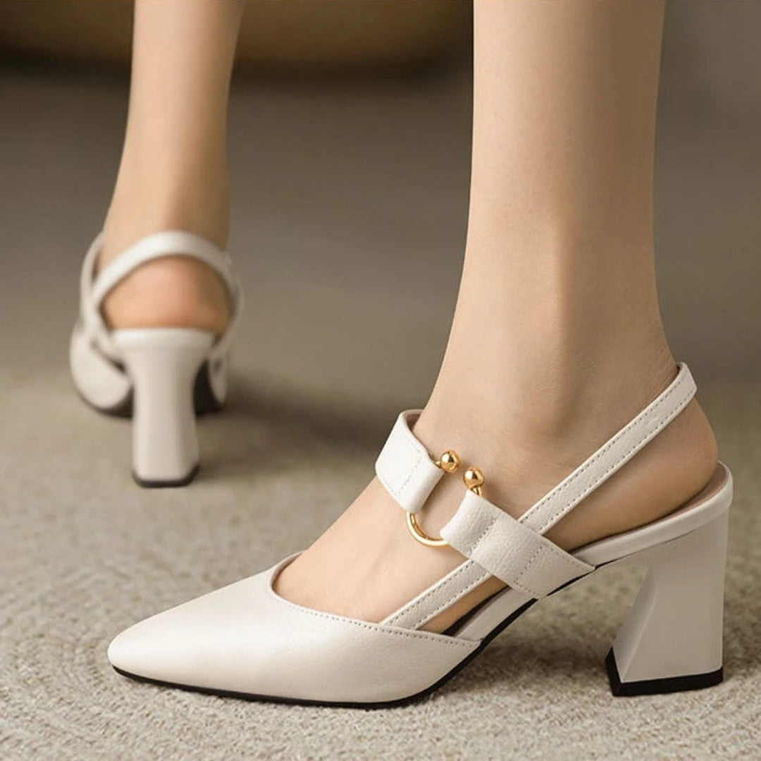 Women's Block Heel Mary Janes – Beige