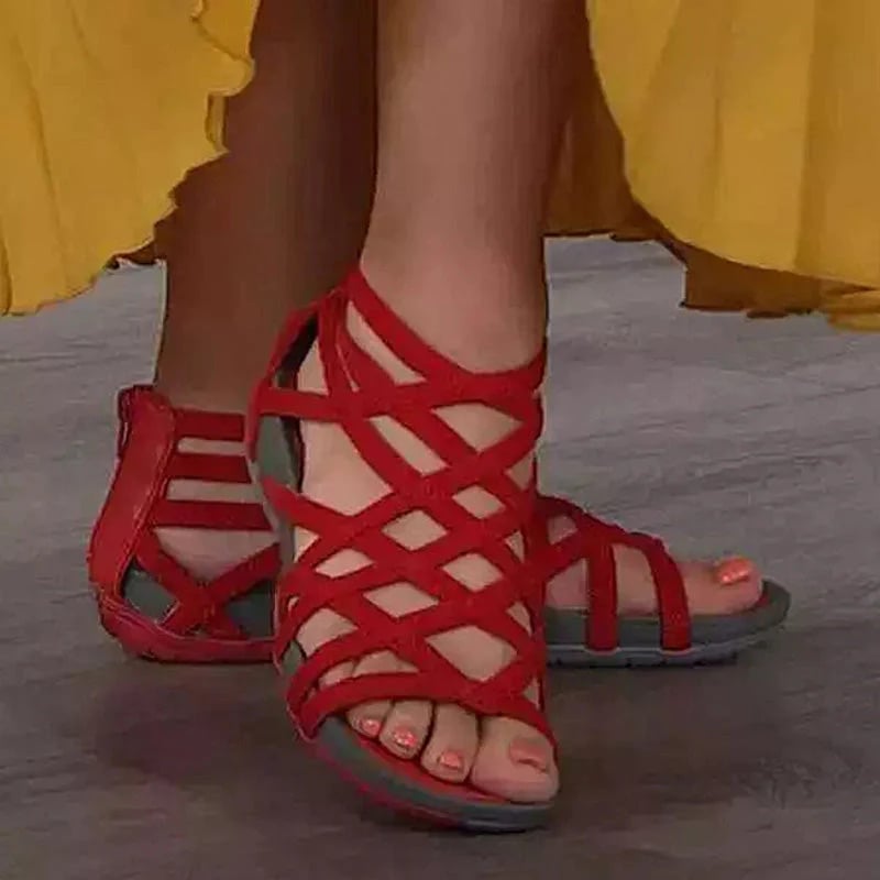 Women's Strappy Flat Sandals – Red