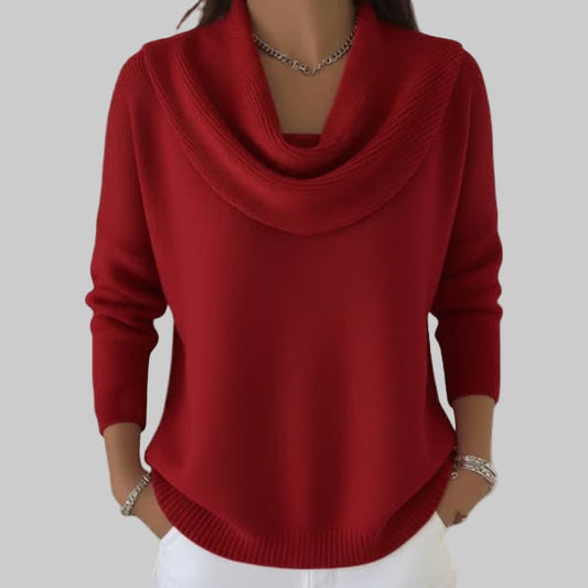 Women's Cowl Neck Long Sleeve Sweater – Red