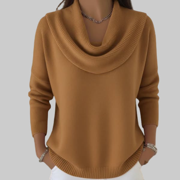 Women's Cowl Neck Long Sleeve Sweater – Brown