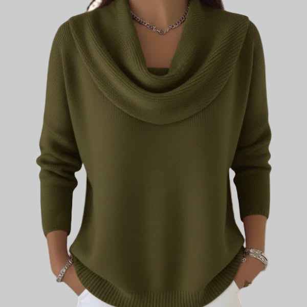 Women's Cowl Neck Long Sleeve Sweater – Green