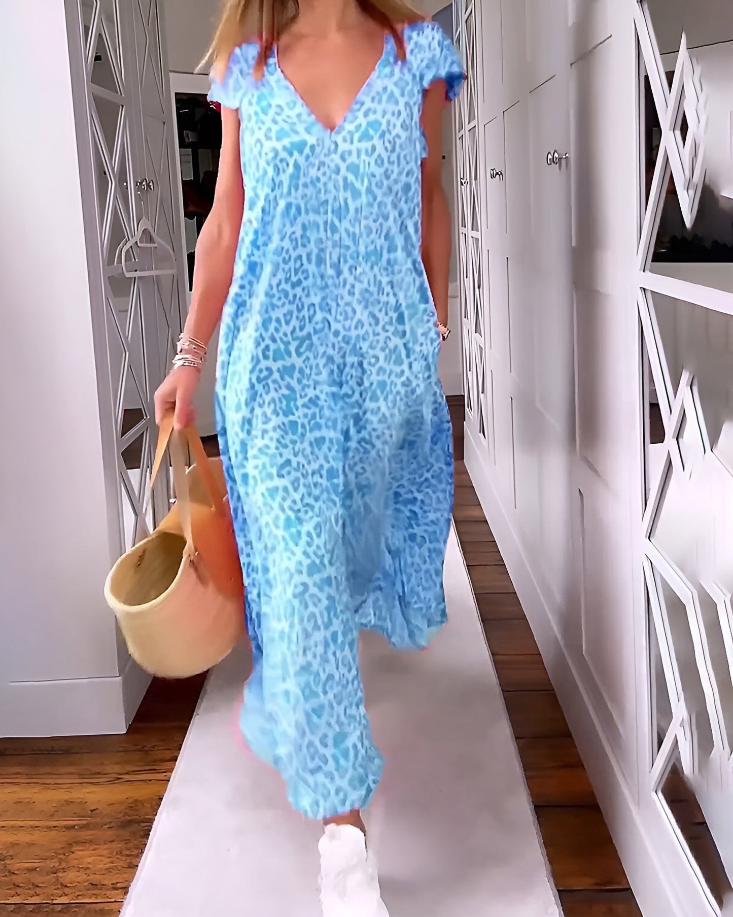 Women's V Neck Maxi Dress – Blue