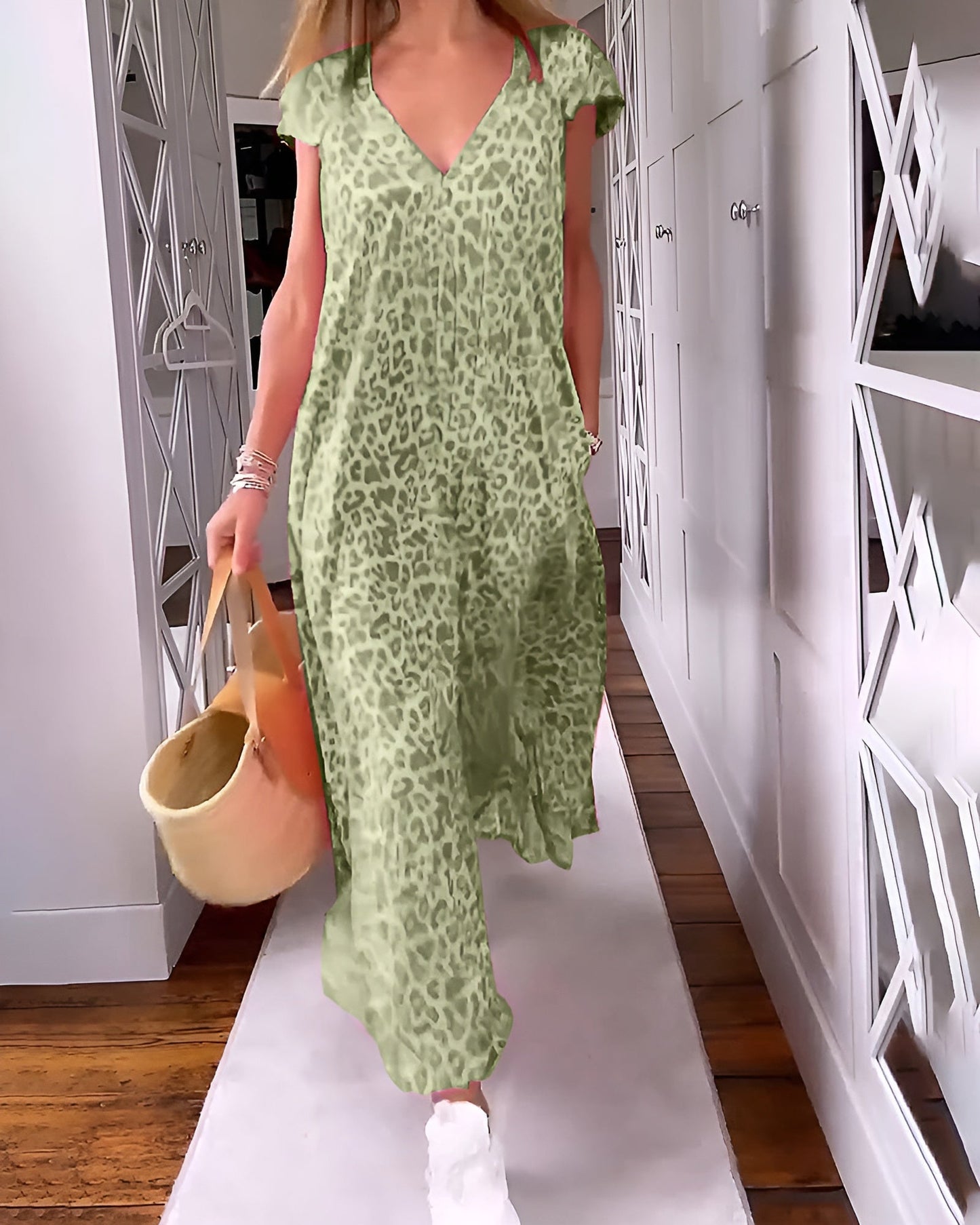Women's V Neck Maxi Dress – Dark Green