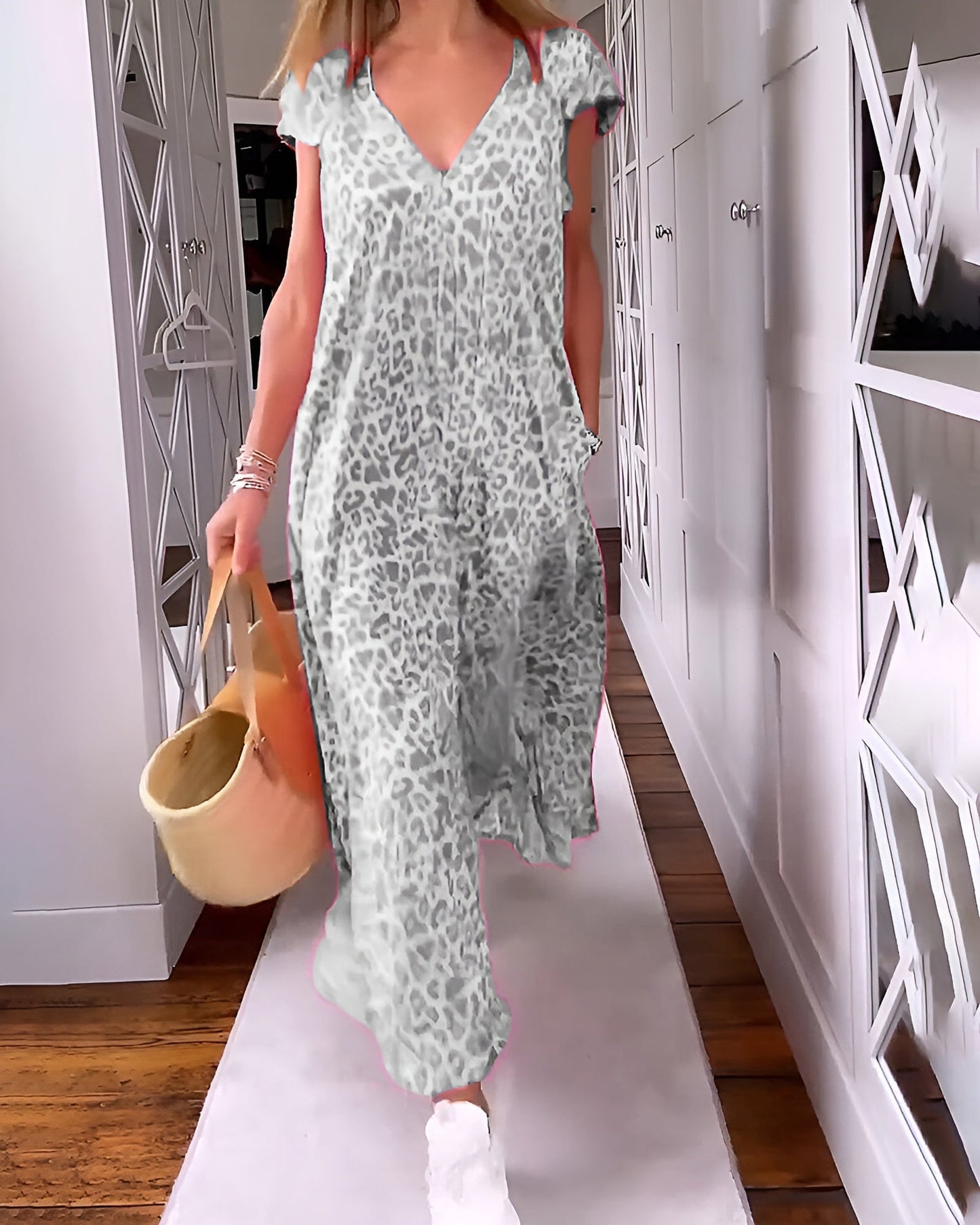 Women's V Neck Maxi Dress – Grey