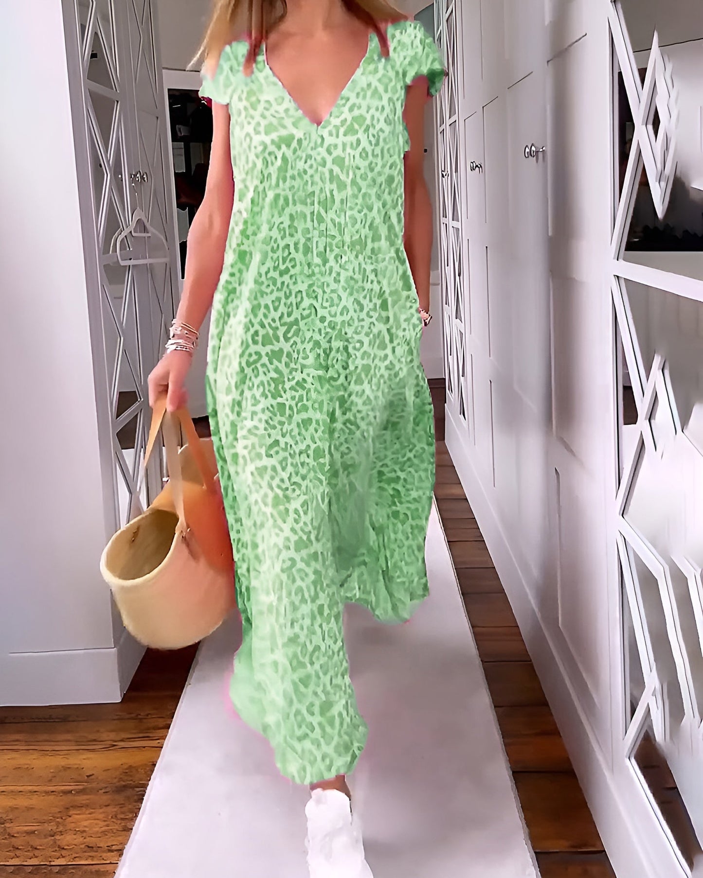 Women's V Neck Maxi Dress – Green