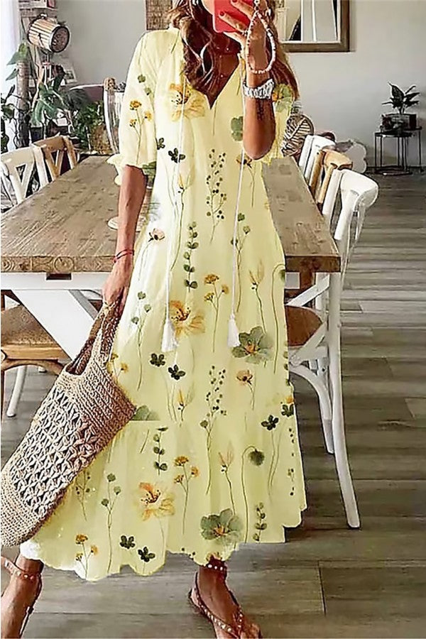 Women's V Neck Maxi Dress – Yellow