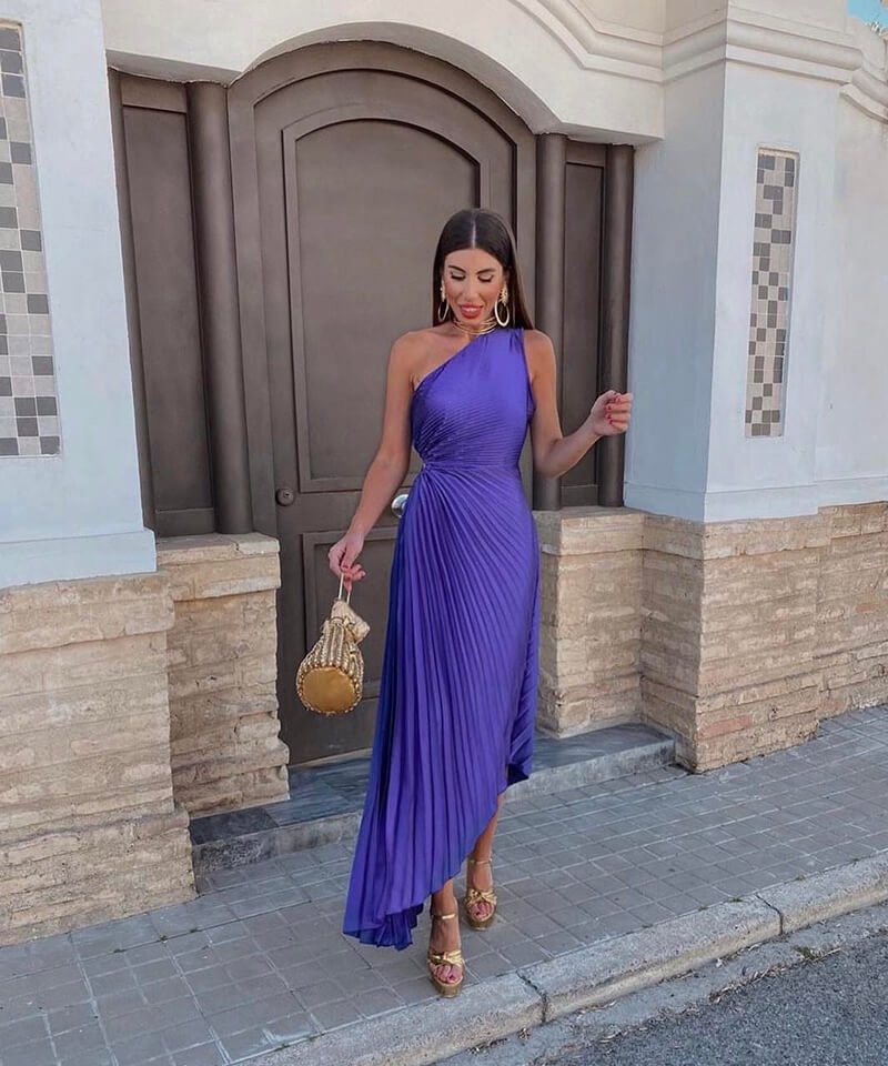 Women's One Shoulder Midi Dress – Purple