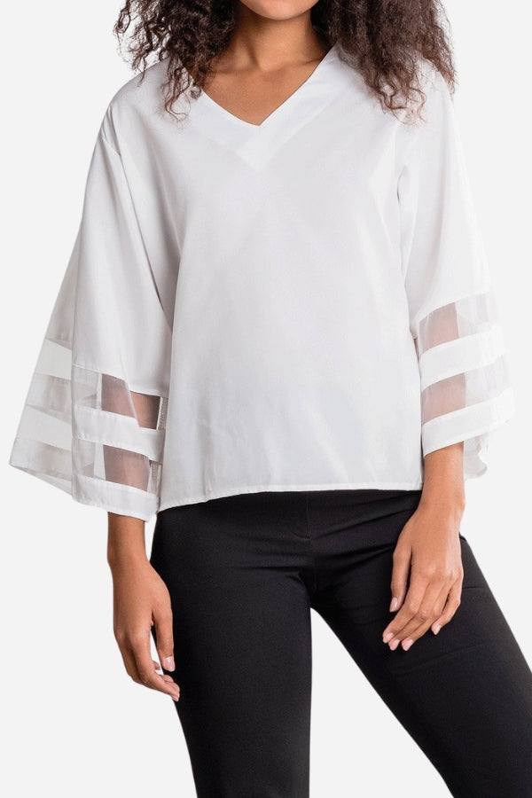 Women's V Neck Blouse – White