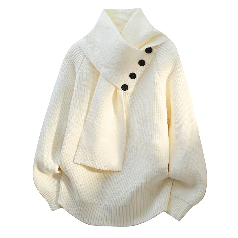 Women's Cowl Neck Long Sleeve Sweater – White
