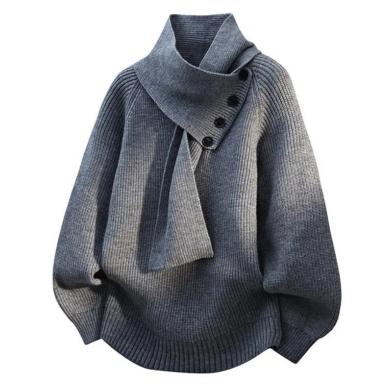 Women's Cowl Neck Long Sleeve Sweater – Grey