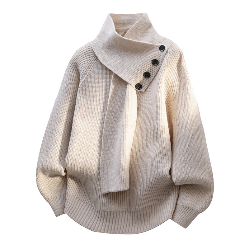Women's Cowl Neck Long Sleeve Sweater – Beige