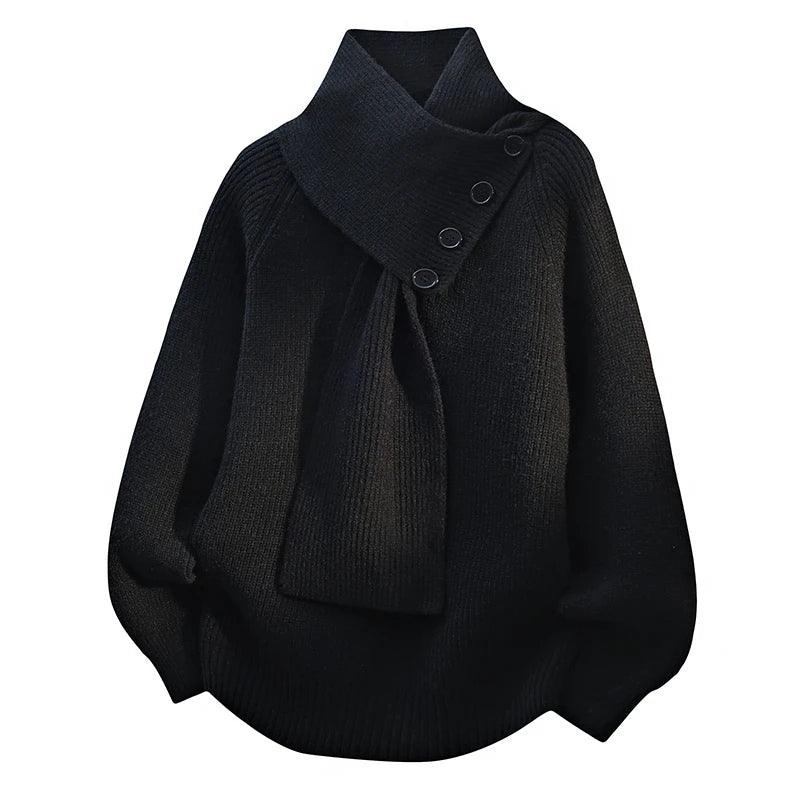 Women's Cowl Neck Long Sleeve Sweater – Black
