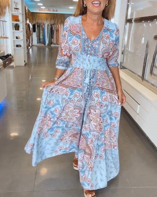 Women's V Neck Maxi Dress – Blue