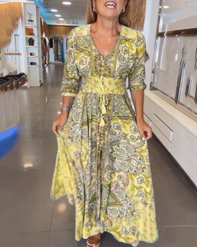 Women's V Neck Maxi Dress – Yellow