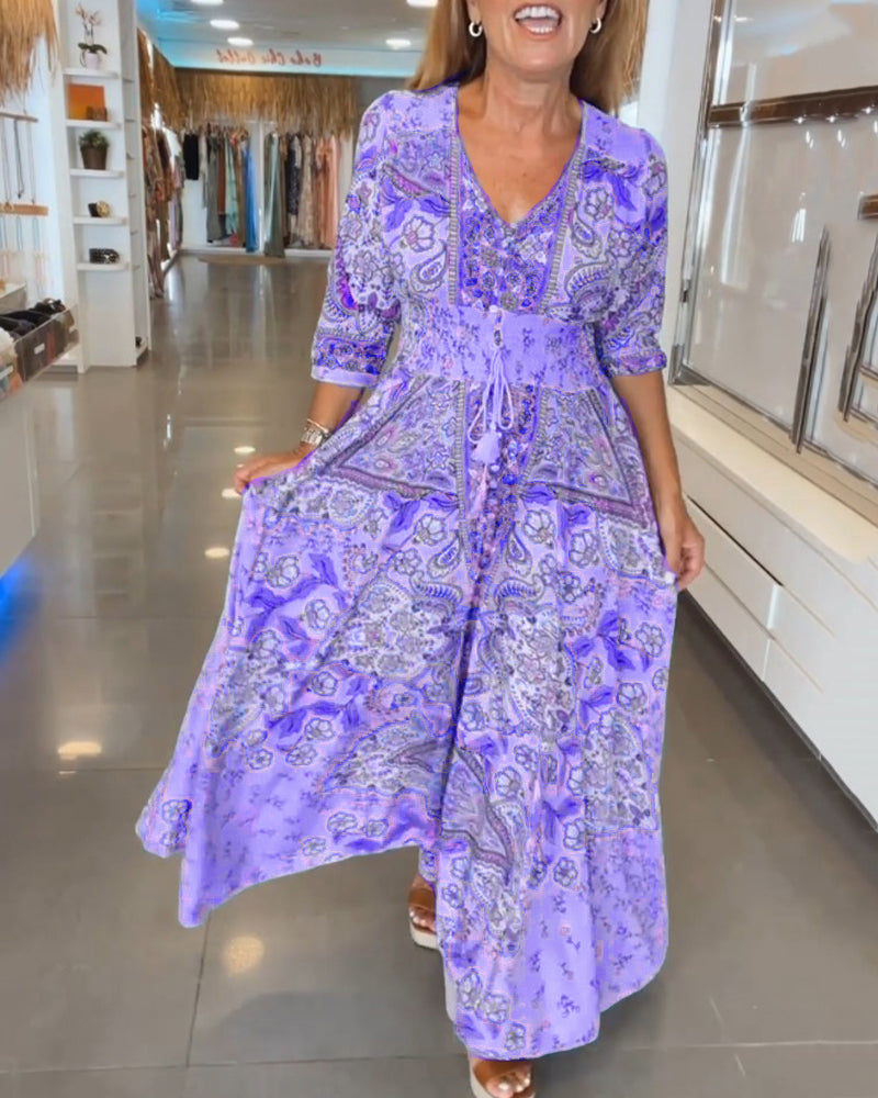 Women's V Neck Maxi Dress – Purple