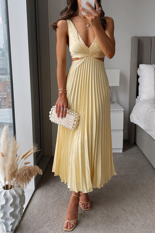 Women's V Neck Maxi Dress – Yellow