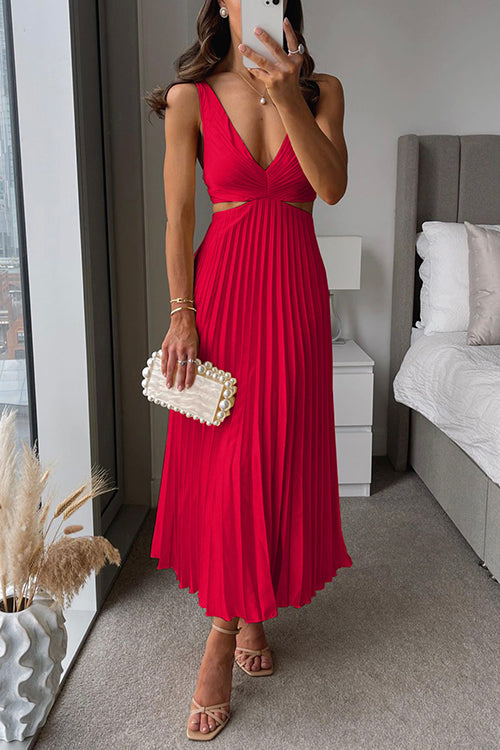 Women's V Neck Maxi Dress – Red