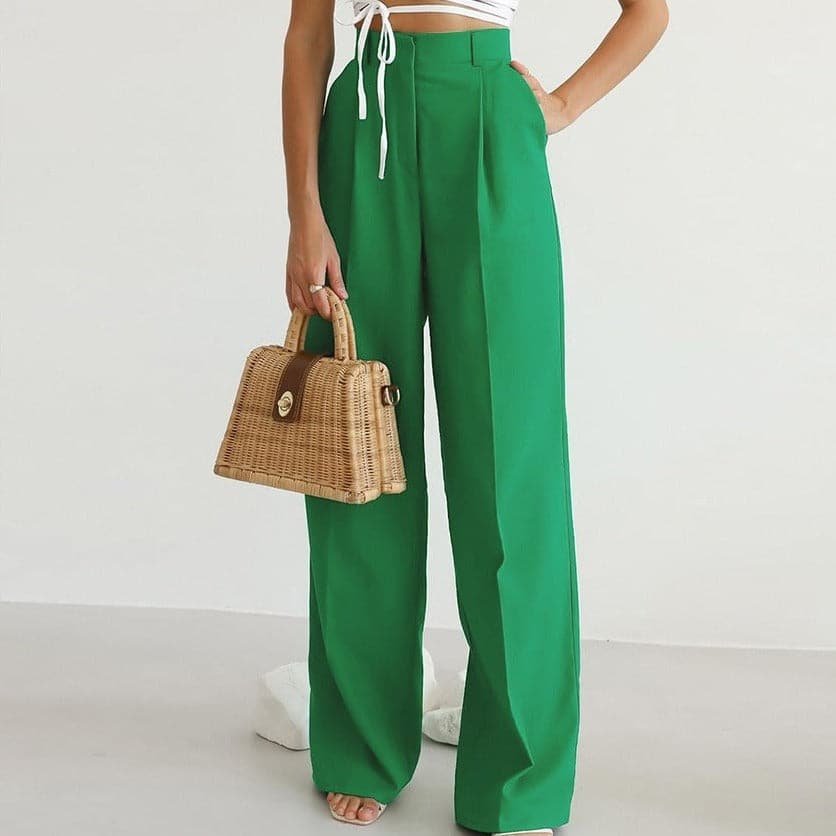 Women's Wide Leg Pleated Pants – Green