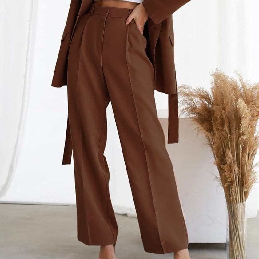 Women's Wide Leg Pleated Pants – Brown