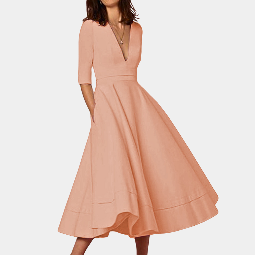 Women's V Neck Midi Dress – Pink