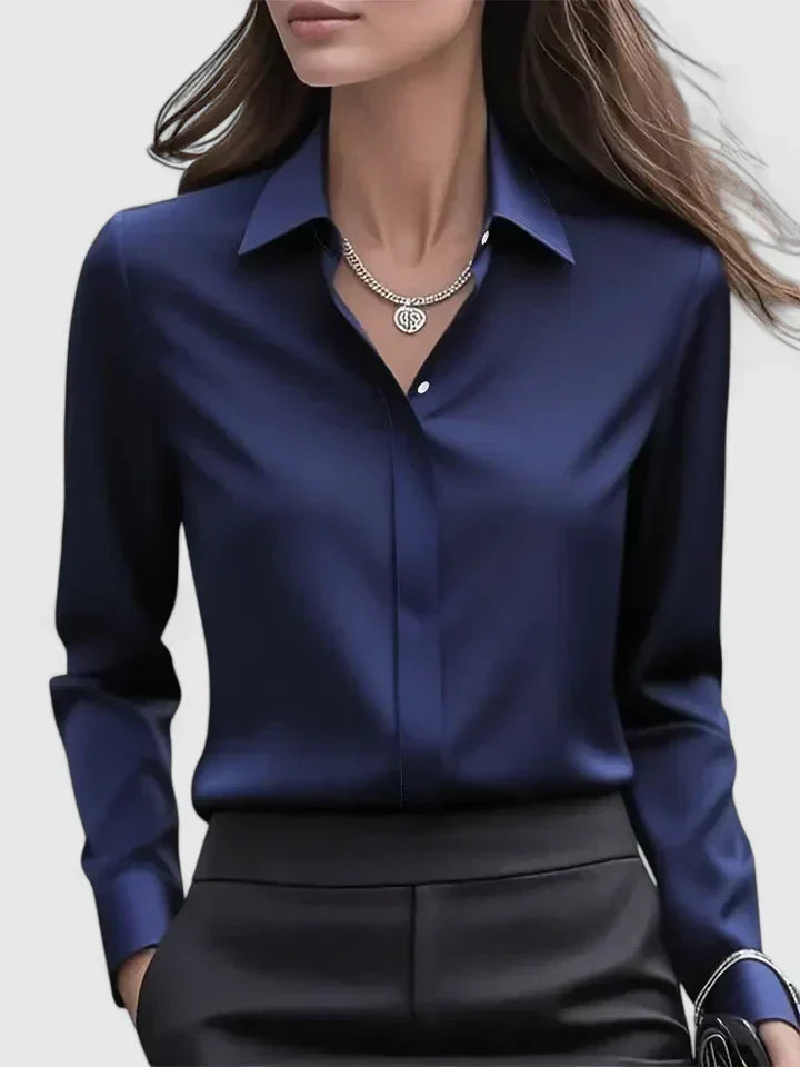 Women's Long Sleeve Blouse – Navy Blue