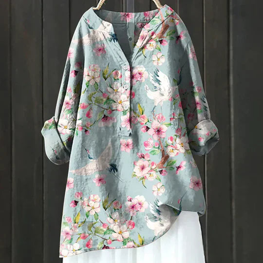 Women's V Neck Long Sleeve Blouse – Light Blue