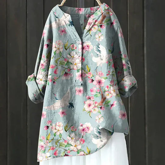 Women's V Neck Long Sleeve Blouse – Light Blue