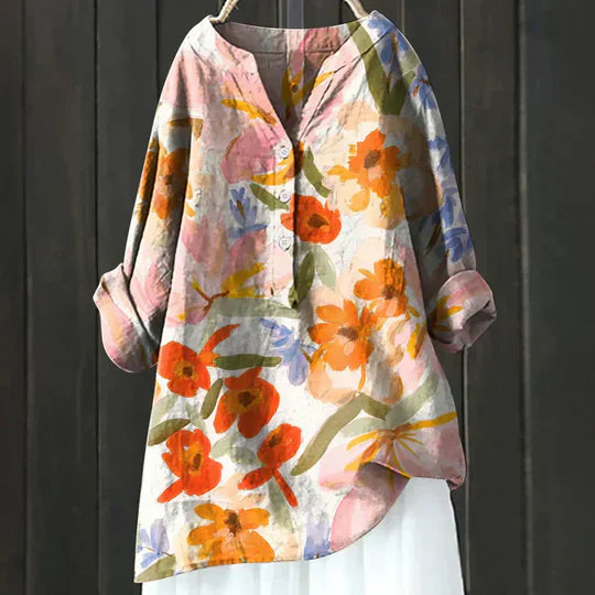Women's V Neck Long Sleeve Blouse – Orange